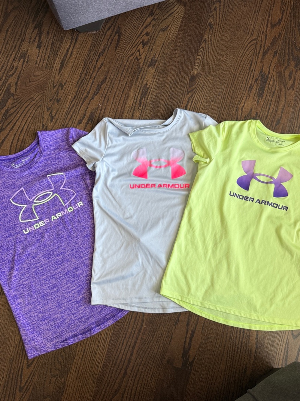 Under Armour Kids Short Sleeve Logo Tees - Purple, Light Gray, Neon Yellow